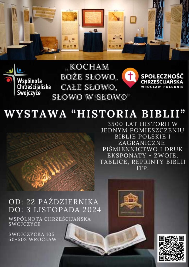 Plakat zachęcający do odwiedzenia wystawy "Historia Biblii"